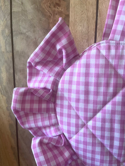 Small Pink Gingham Frill Heart Tote Bag