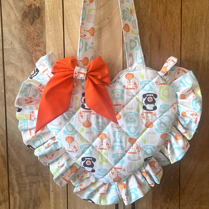 Small Bright Pattern Frill Heart Tote Bag (with bow)