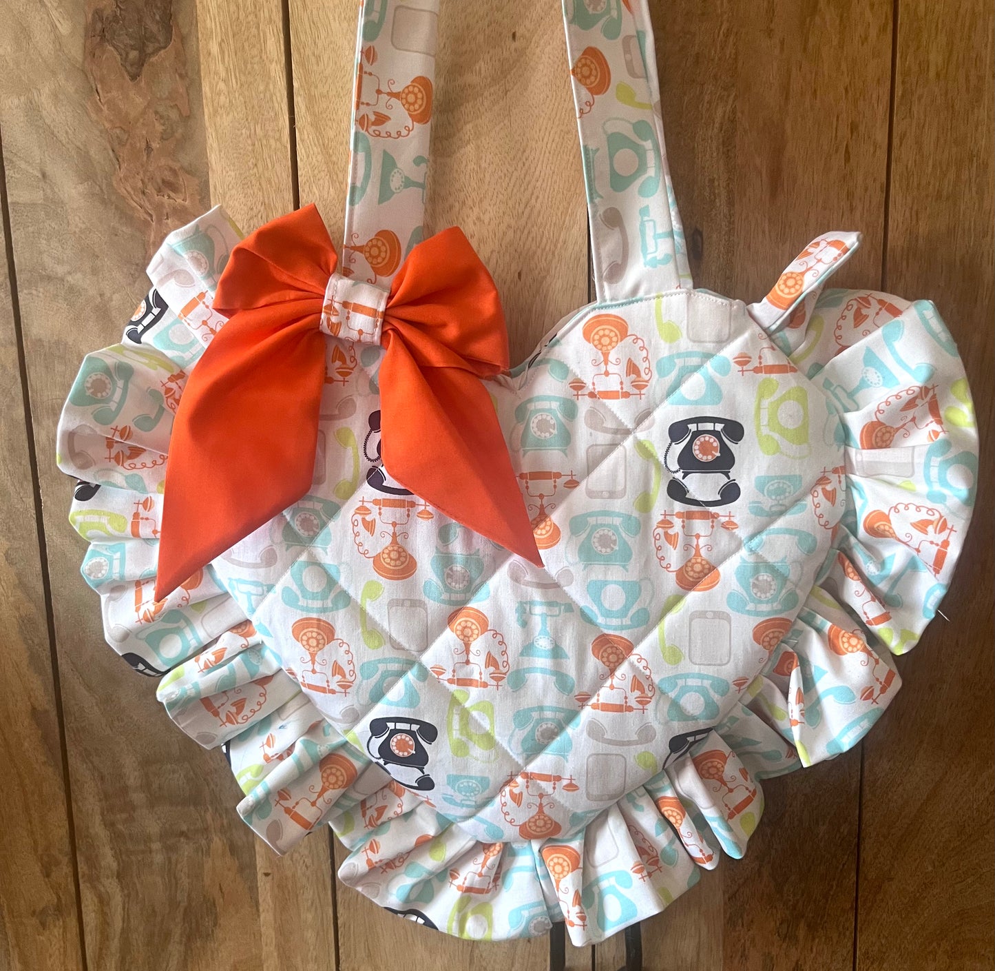 Small Bright Pattern Frill Heart Tote Bag (with bow)
