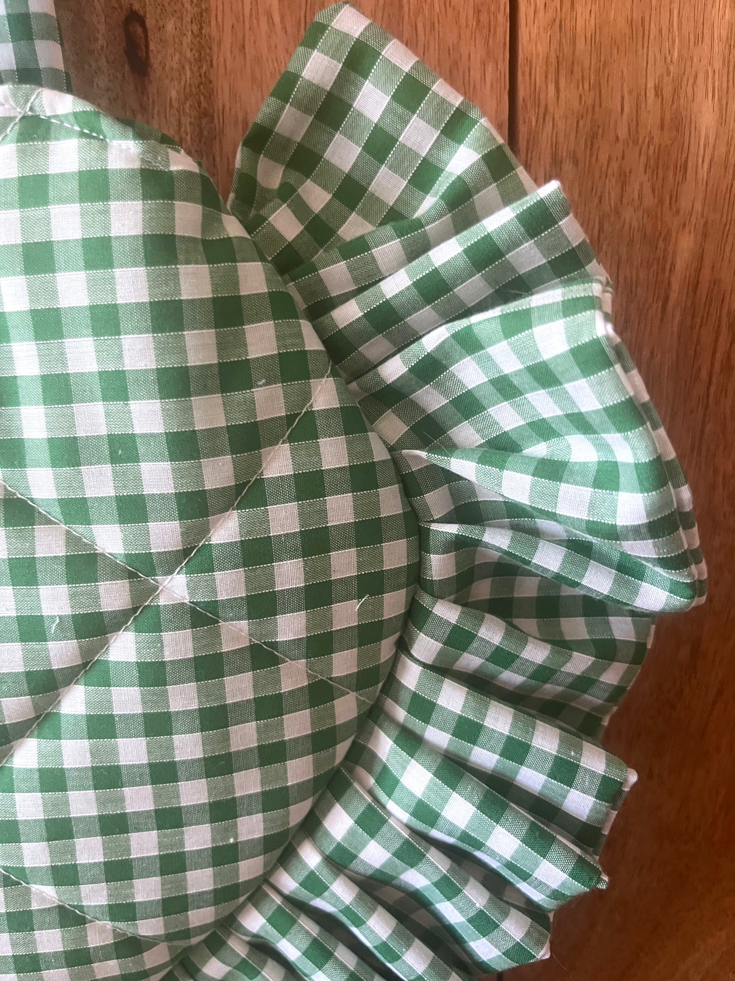 Small Green Gingham Frill Heart Tote Bag (with bow)