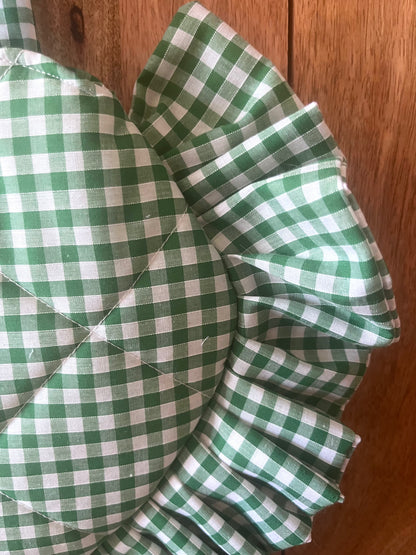 Small Green Gingham Frill Heart Tote Bag (with bow)