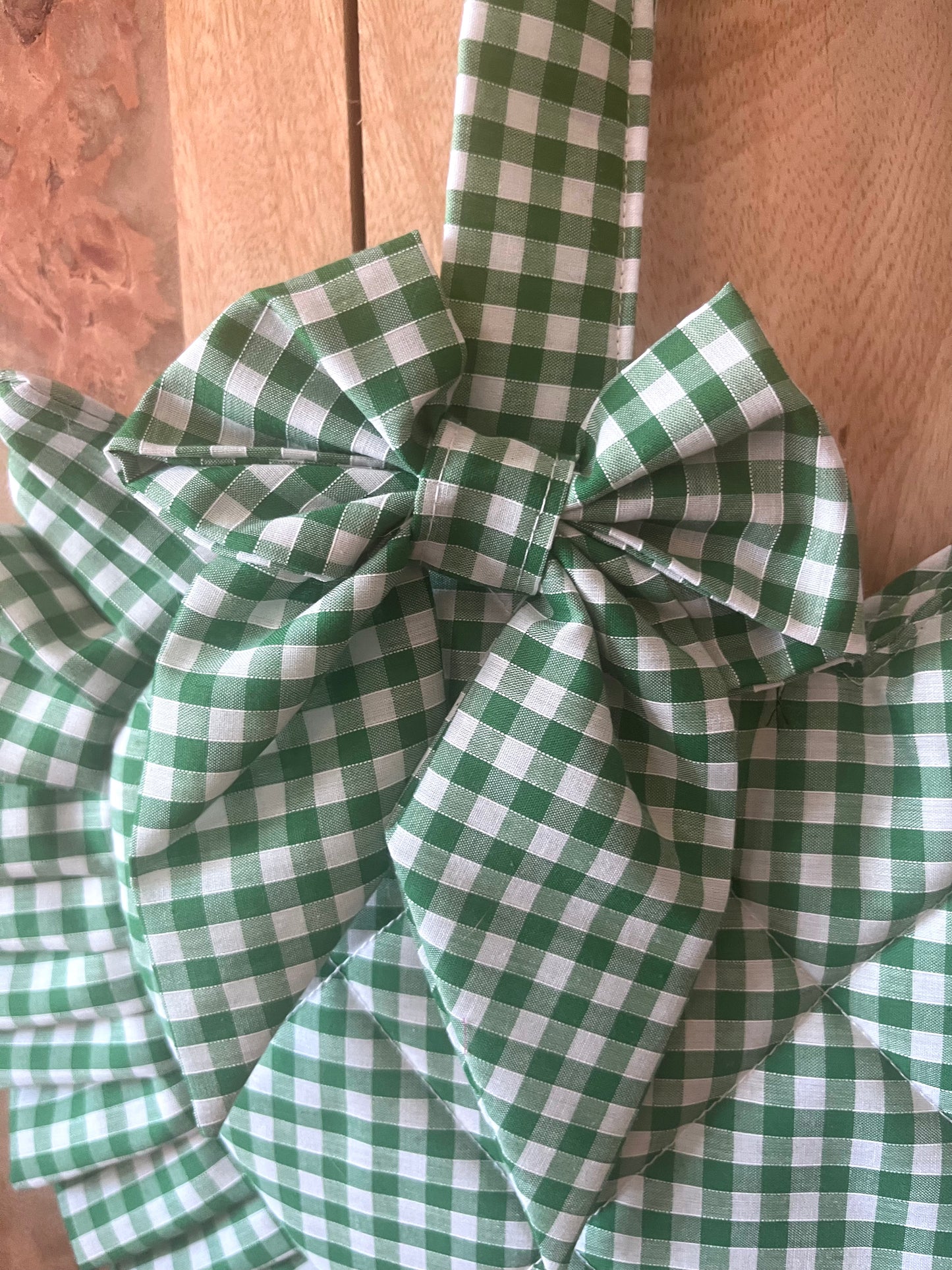 Small Green Gingham Frill Heart Tote Bag (with bow)