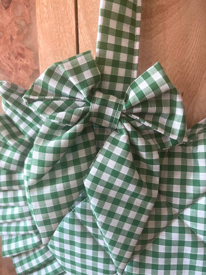 Small Green Gingham Frill Heart Tote Bag (with bow)
