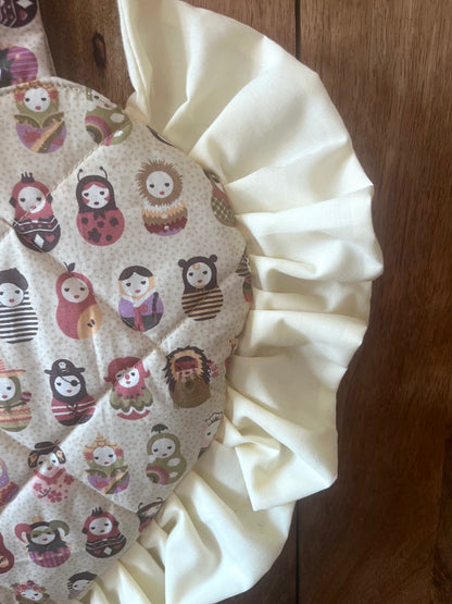 Small Cream Pattern Frill Heart Tote Bag (with bow)