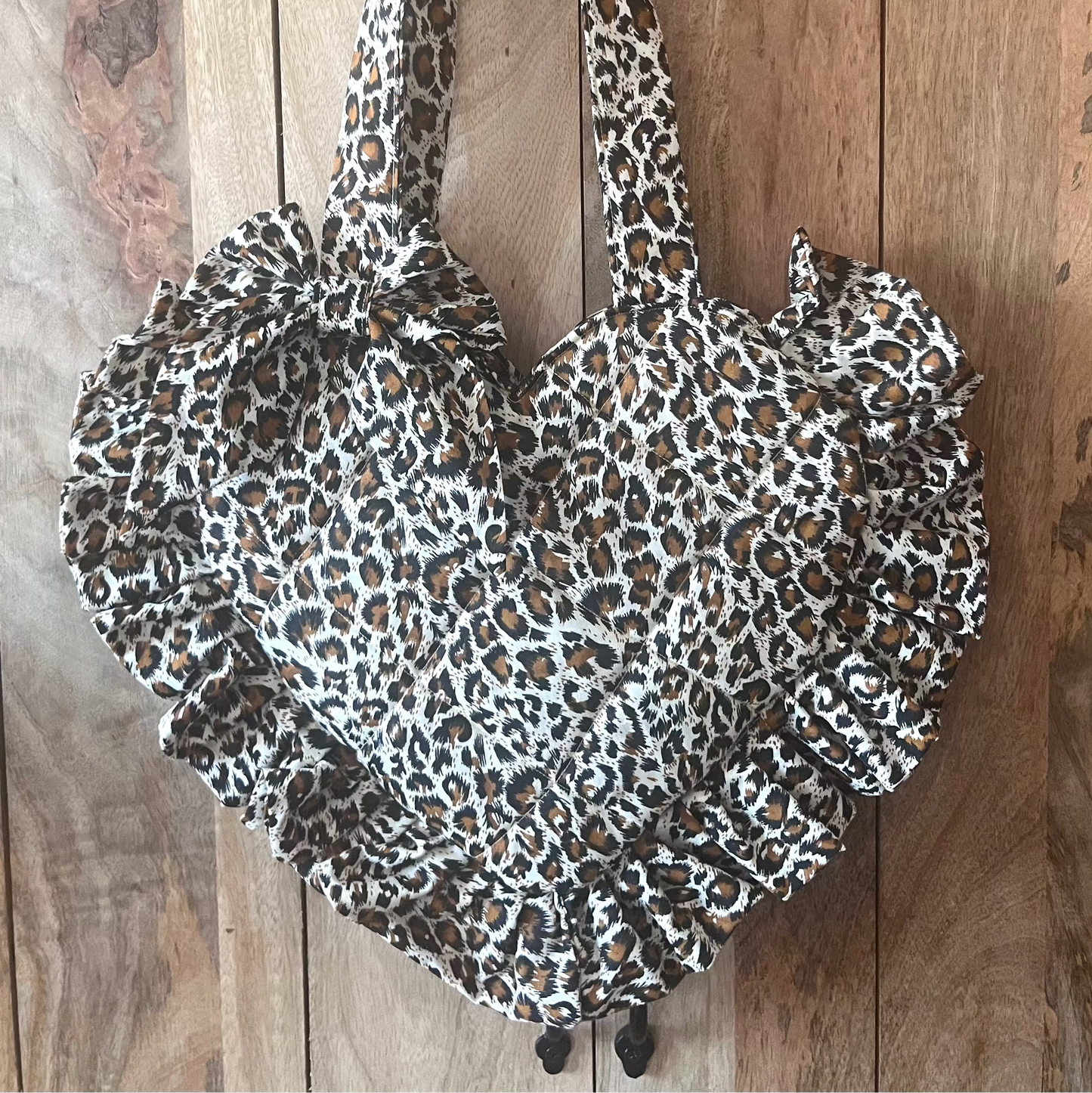 Leopard Print Frill Heart Tote Bag (with bow)