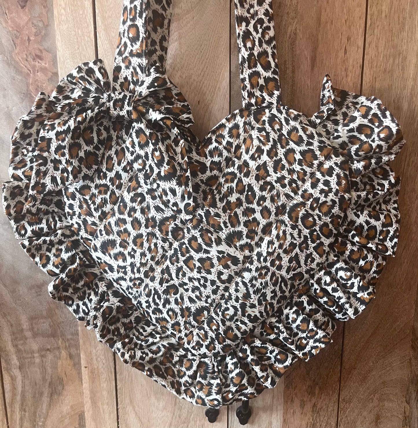 Leopard Print Frill Heart Tote Bag (with bow)
