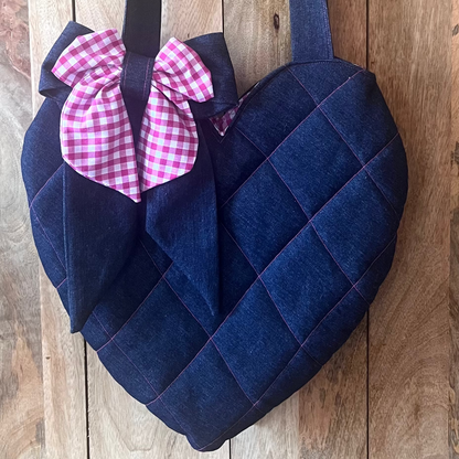 XL Denim Heart Tote Bag (with bow)