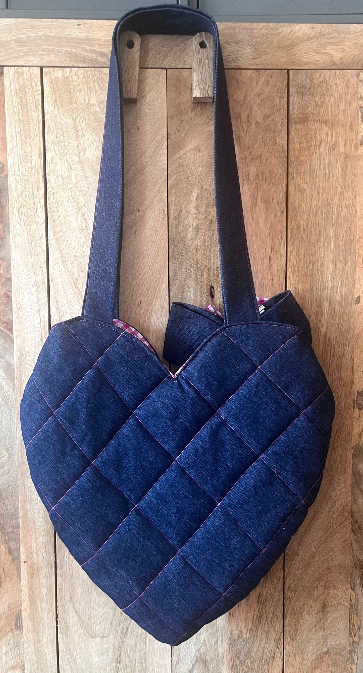 XL Denim Heart Tote Bag (with bow)