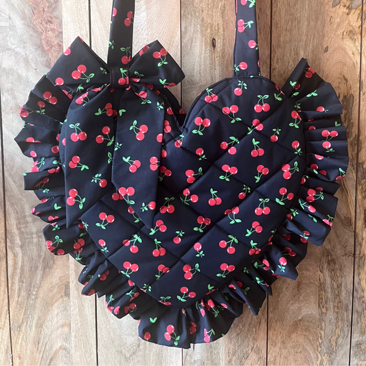 XL Cherry Frill Heart Tote Bag (with bow)