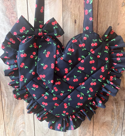 XL Cherry Frill Heart Tote Bag (with bow)