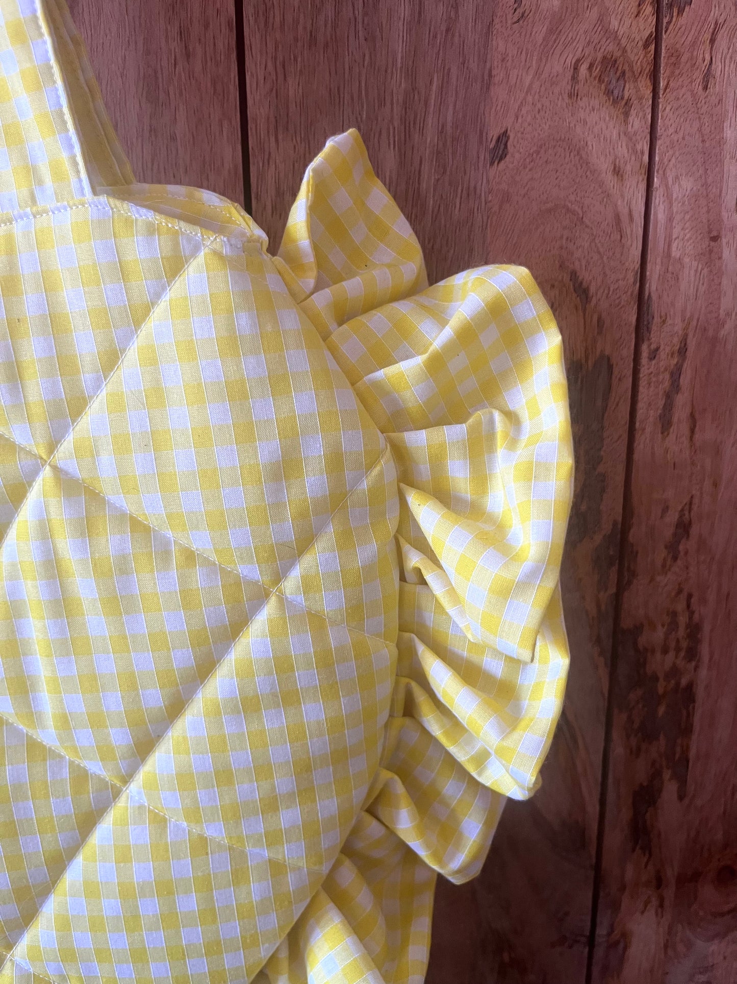 XL Yellow Gingham Frill Heart Tote Bag (with bow)