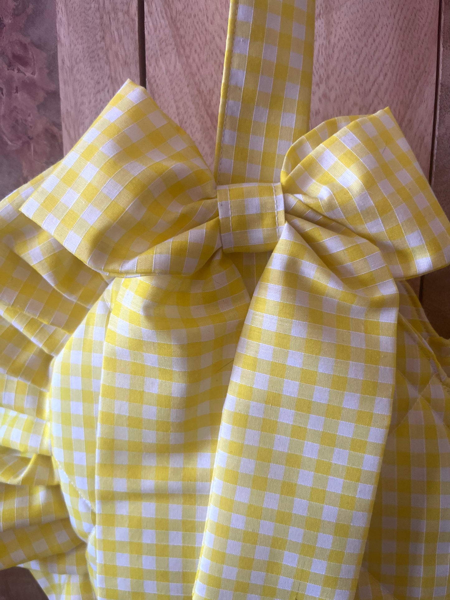 XL Yellow Gingham Frill Heart Tote Bag (with bow)