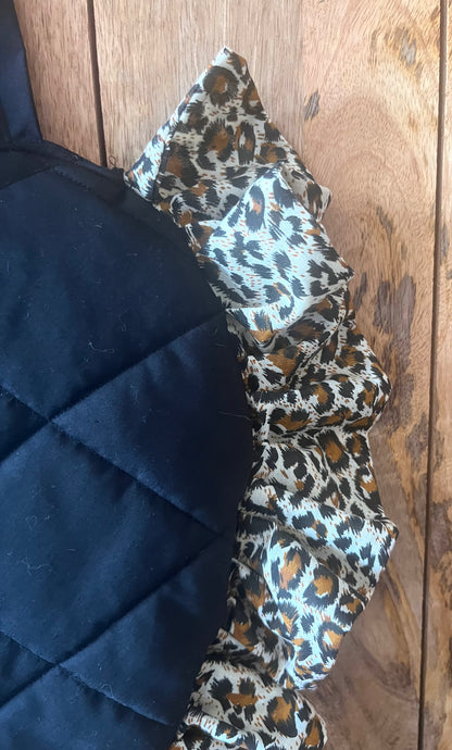 XL Black Leopard Print Frill Heart Tote Bag (with bow)