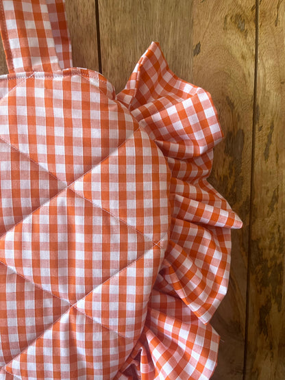 XL Orange Gingham Frill Heart Tote Bag (with bow)