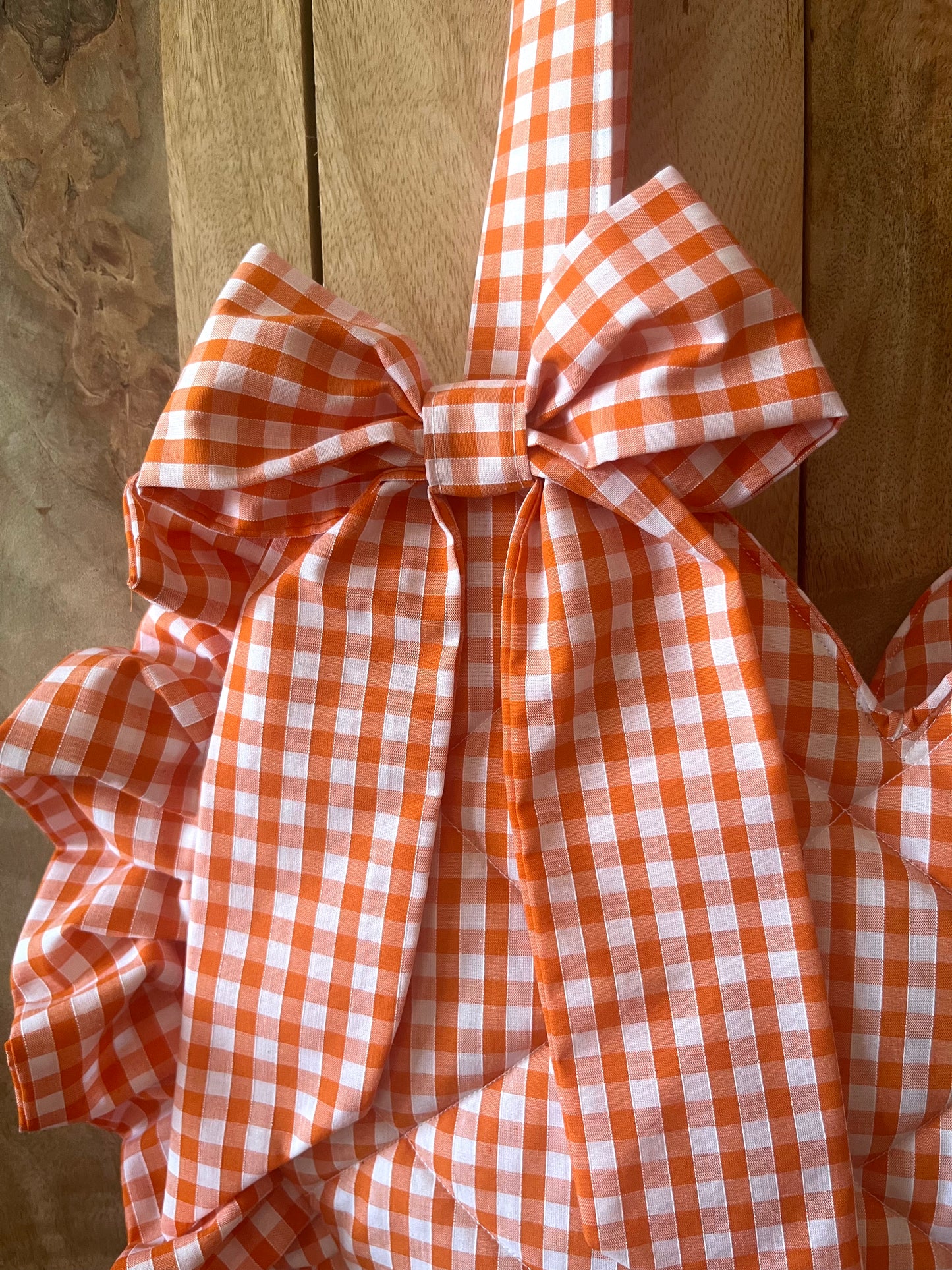XL Orange Gingham Frill Heart Tote Bag (with bow)