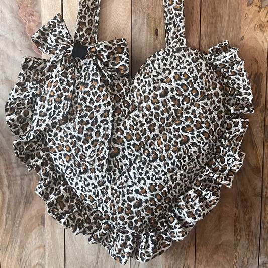 XL Leopard Print Frill Heart Tote Bag (with bow)