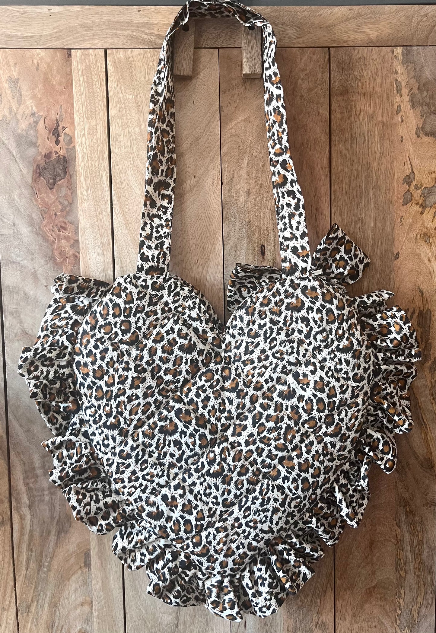 XL Leopard Print Frill Heart Tote Bag (with bow)