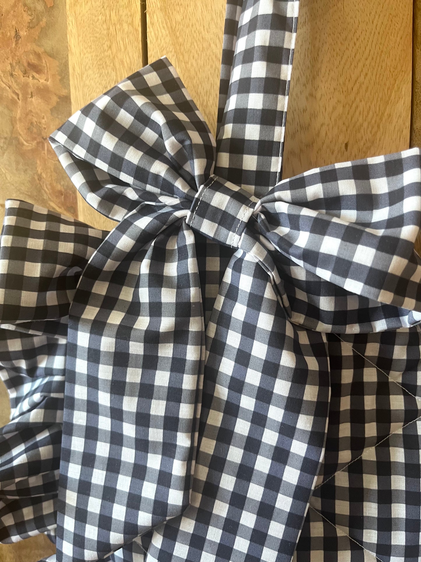 XL Black Gingham Frill Heart Tote Bag (with bow)