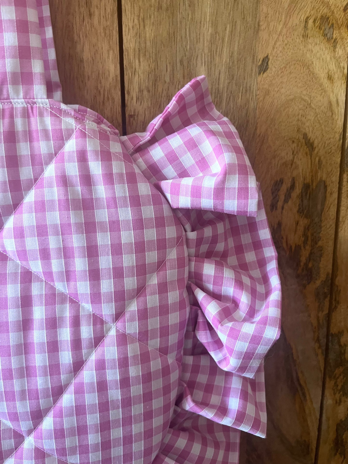 XL Pink Gingham Frill Heart Tote Bag (with bow)