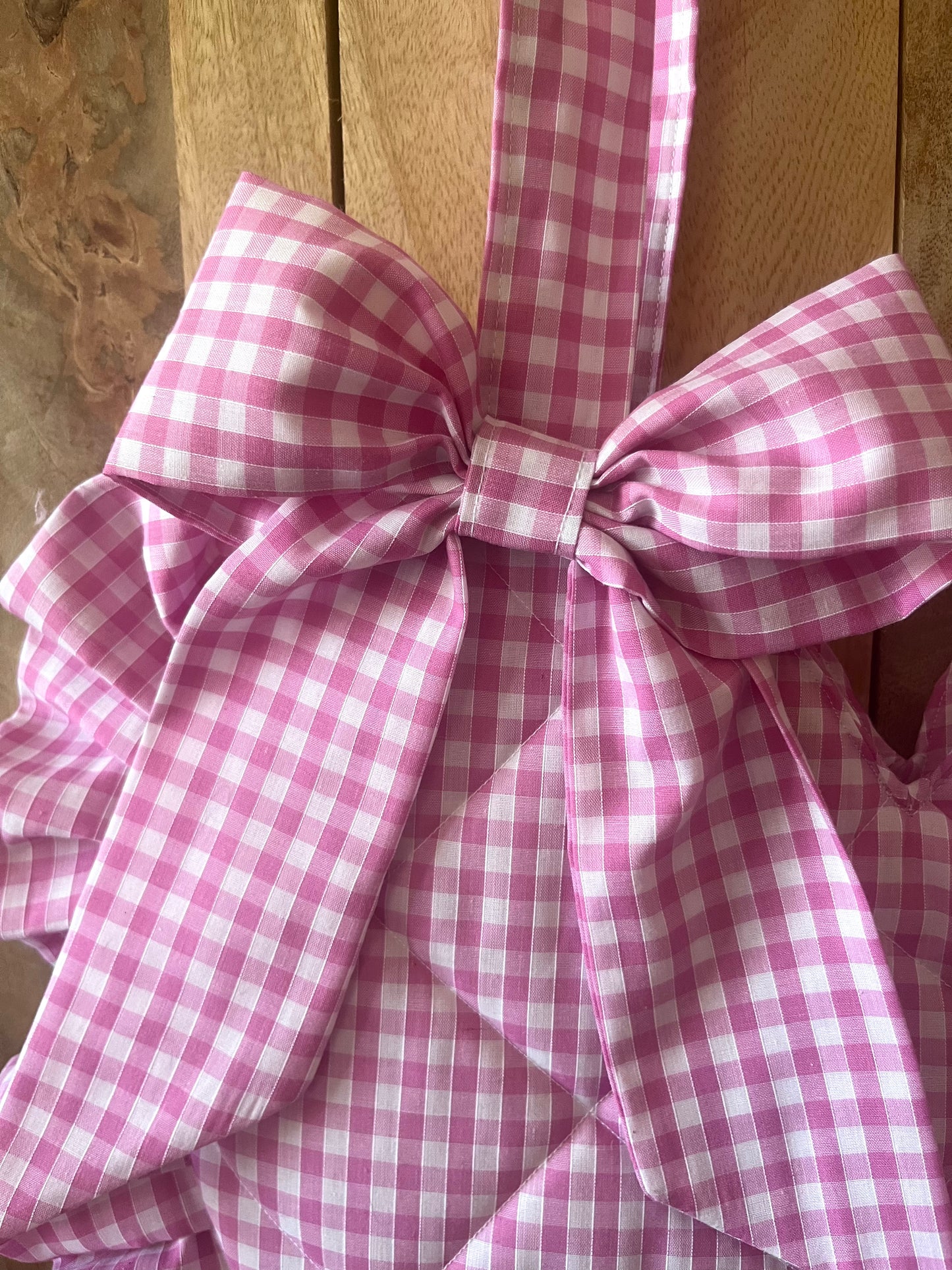 XL Pink Gingham Frill Heart Tote Bag (with bow)