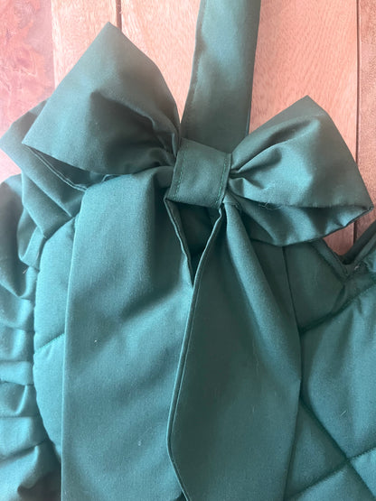 XL Dark Green Frill Heart Tote Bag (with bow)