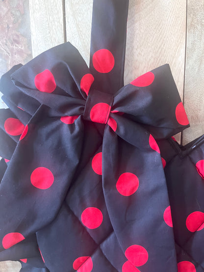 XL Red Polka Dot Frill Heart Tote Bag (with bow)