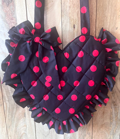 XL Red Polka Dot Frill Heart Tote Bag (with bow)