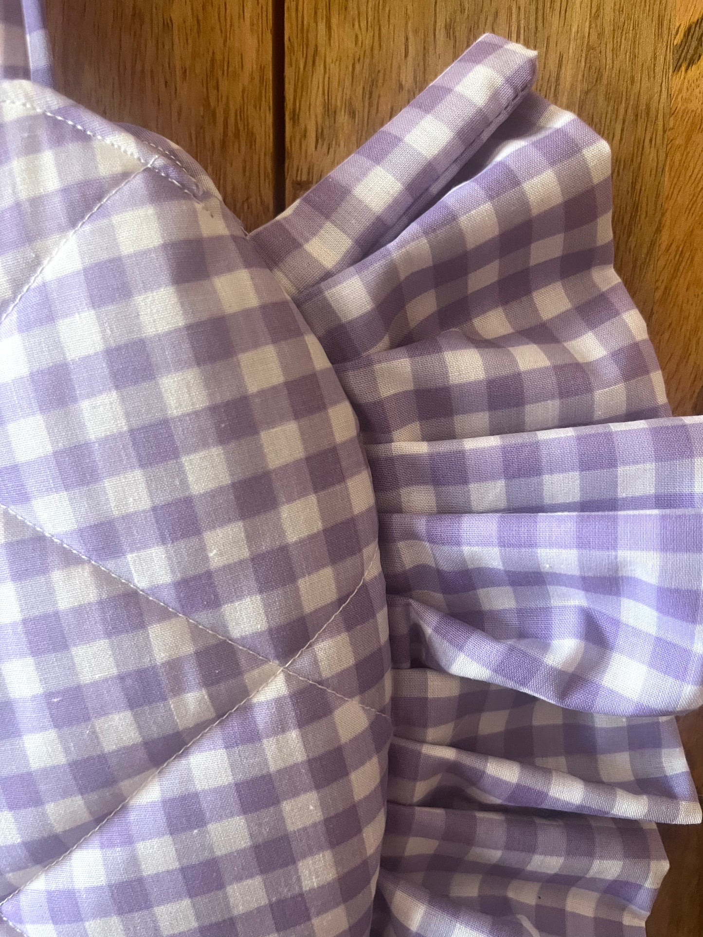 X Lilac Gingham Frill Heart Tote Bag (with bow)