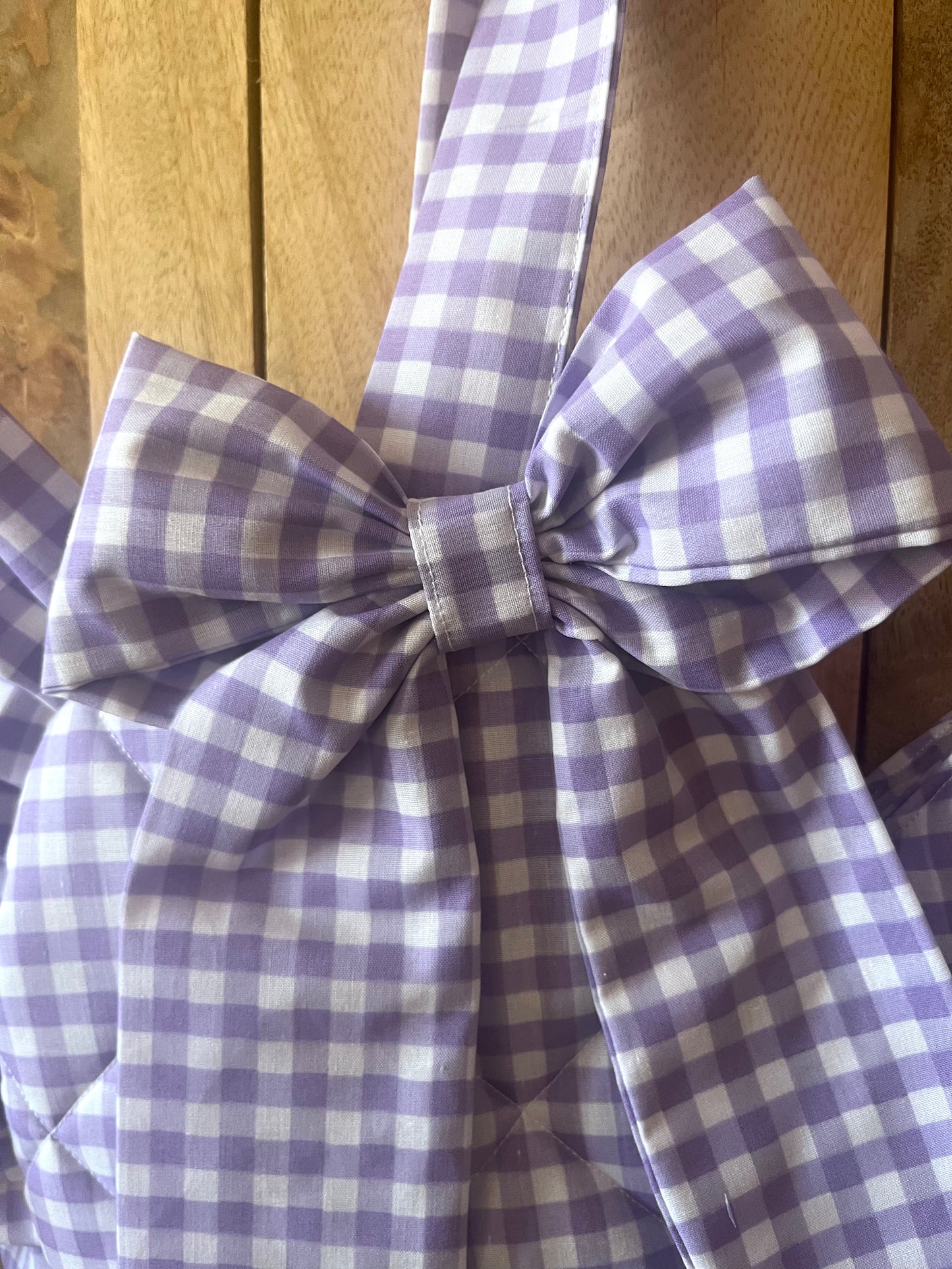 X Lilac Gingham Frill Heart Tote Bag (with bow)