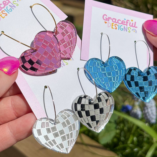 Mirrorball Heart Earrings