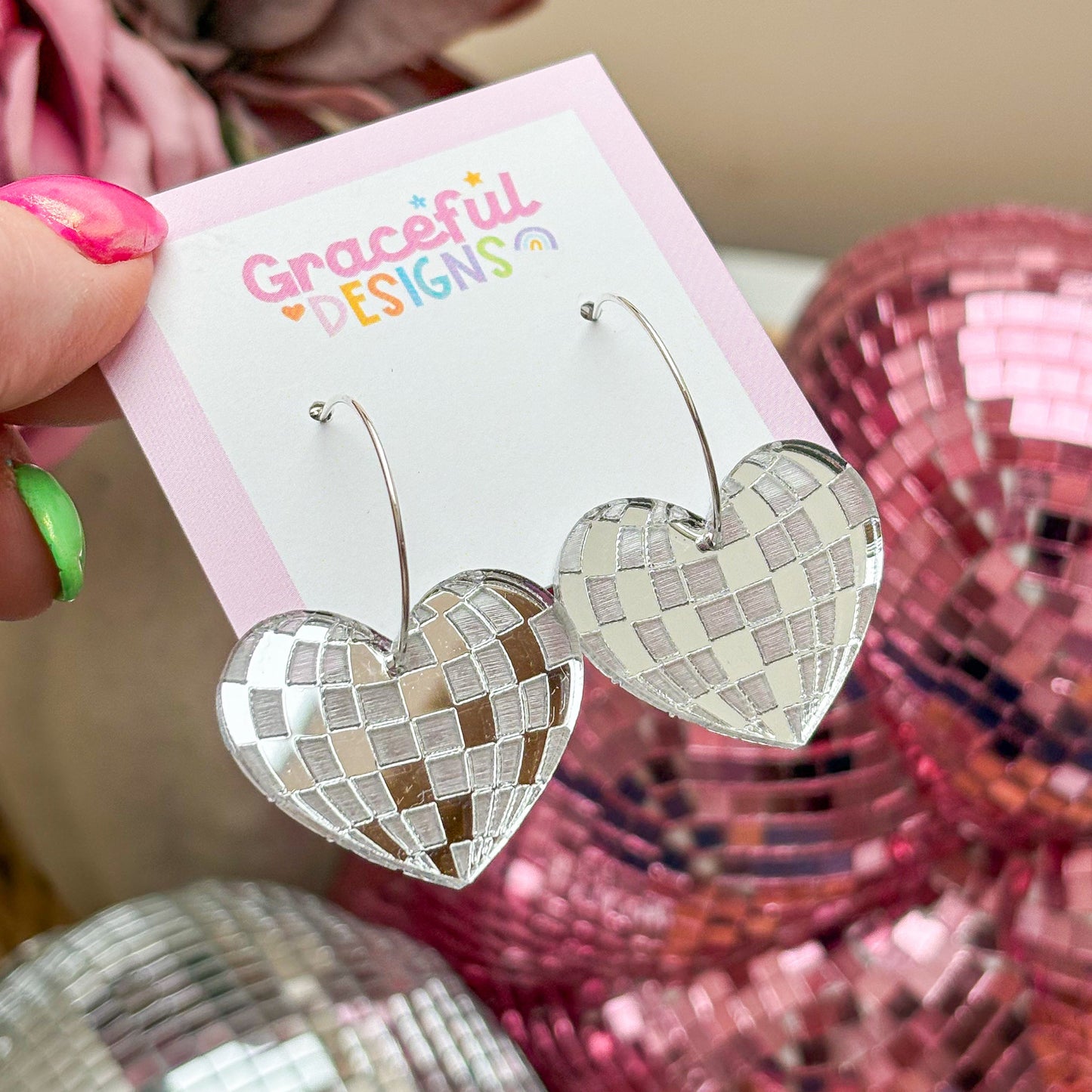Mirrorball Heart Earrings
