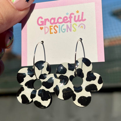 Cow Print Flower Hoops