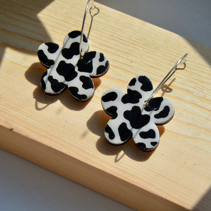 Cow Print Flower Hoops