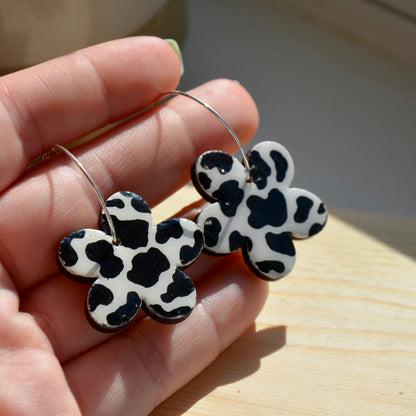 Cow Print Flower Hoops