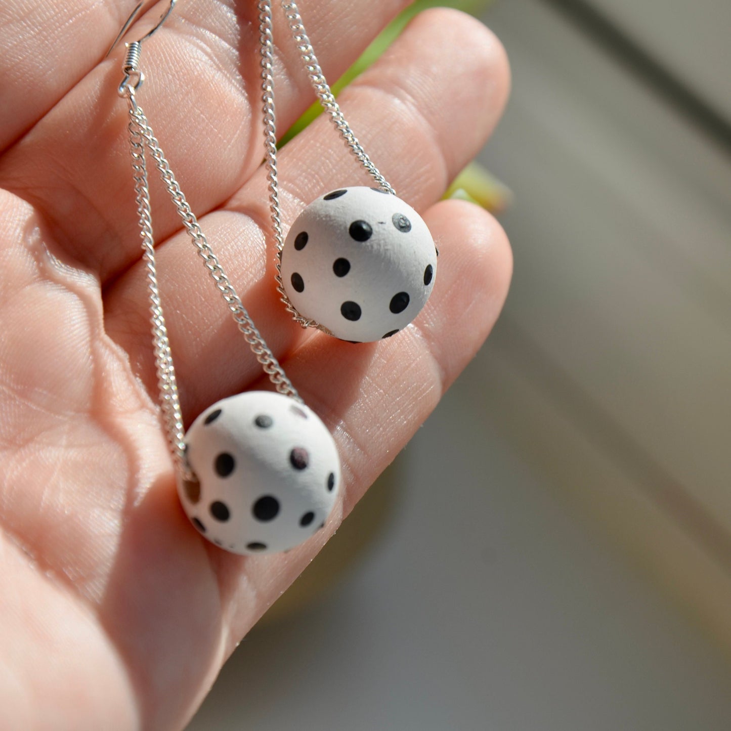 White Polka Dot Chain Earrings