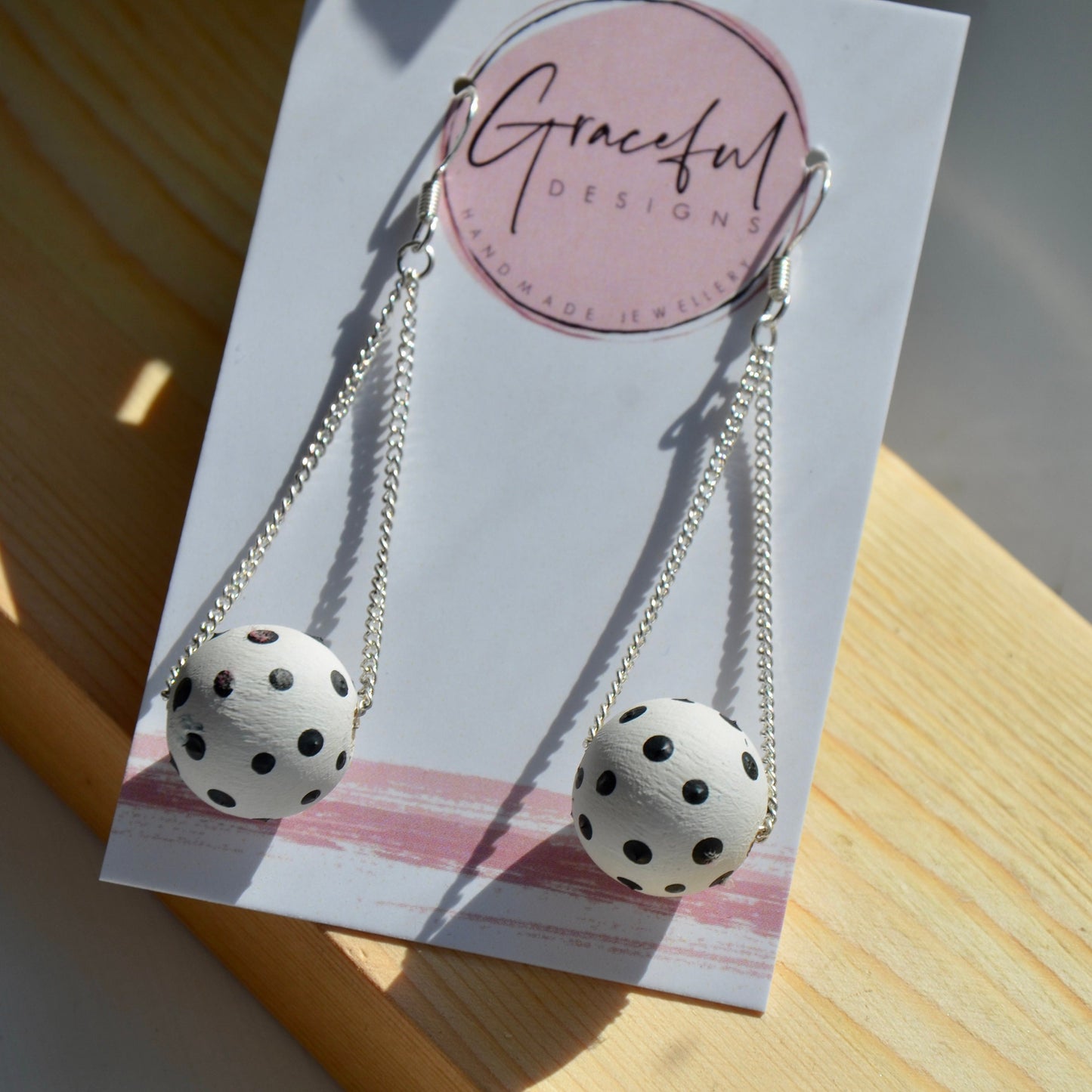White Polka Dot Chain Earrings