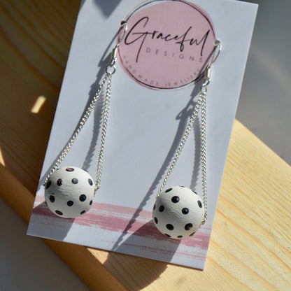 White Polka Dot Chain Earrings