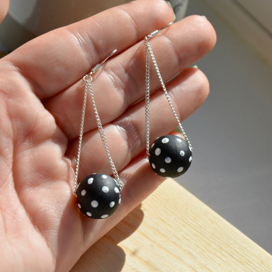 Black Polka Dot Chain Earrings