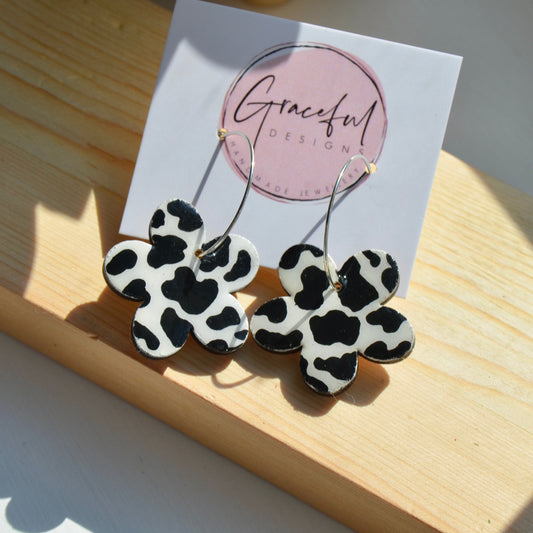 Cow Print Flower Hoops