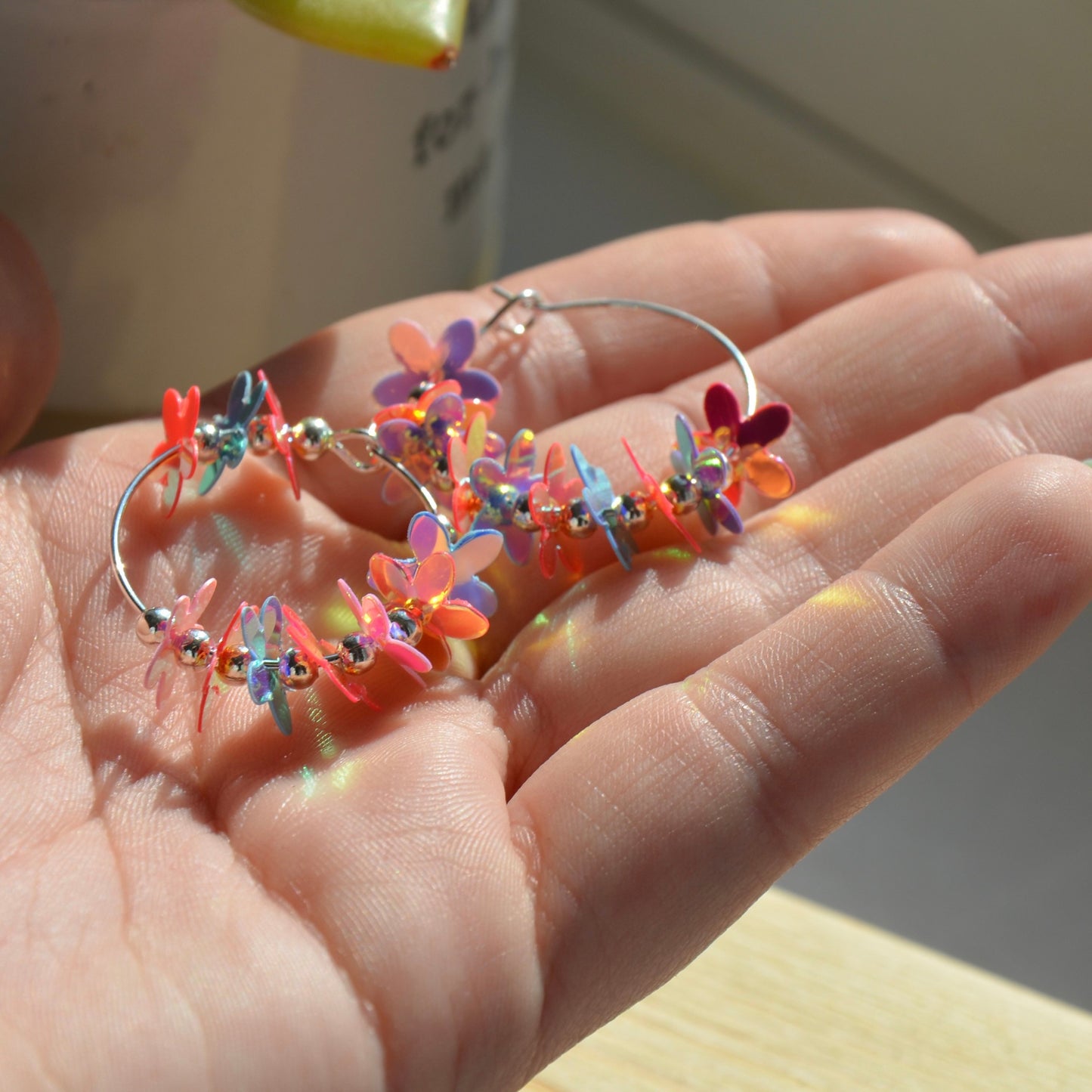 Iridescent Flower Hoops